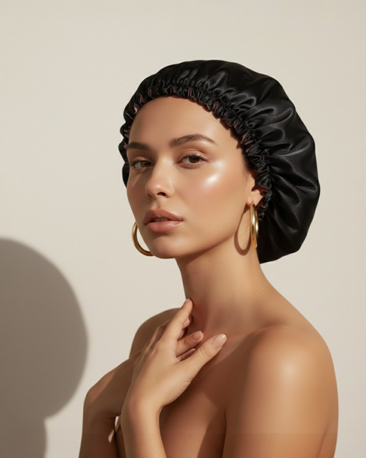 Gorro satén reversible bicolor Rosa palo/Negro