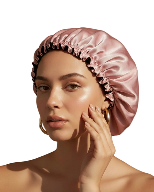 Gorro satén reversible bicolor Rosa palo/Negro