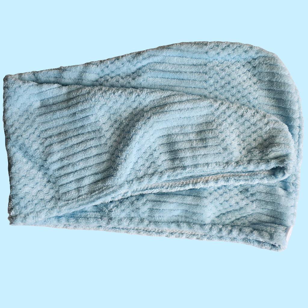 Toalla microfibra tipo turbante celeste