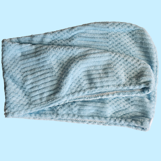 Toalla microfibra tipo turbante celeste