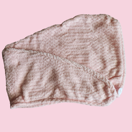 Toalla microfibra tipo turbante rosa bebé