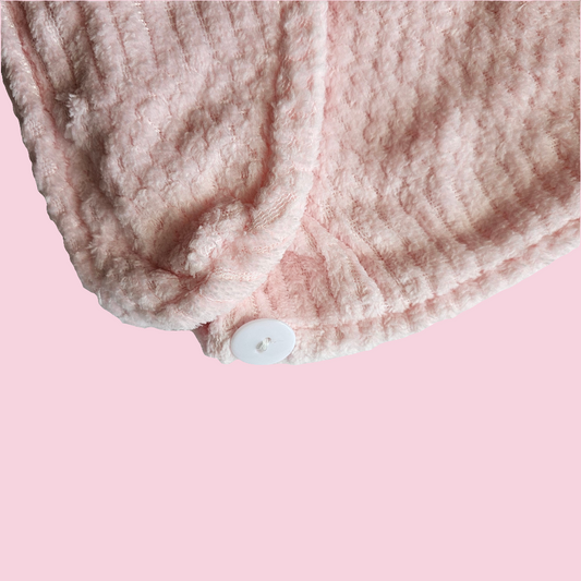 Toalla microfibra tipo turbante rosa bebé