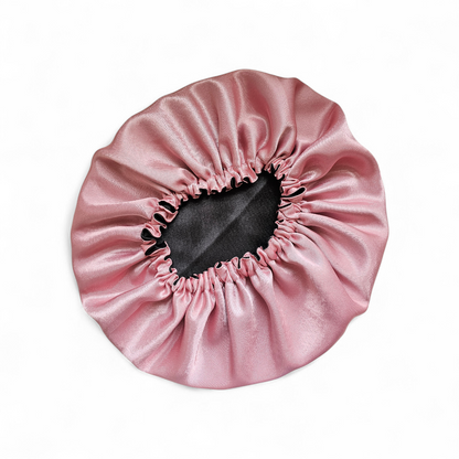 Gorro satén reversible bicolor Rosa palo/Negro