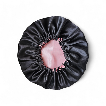 Gorro satén reversible bicolor Rosa palo/Negro