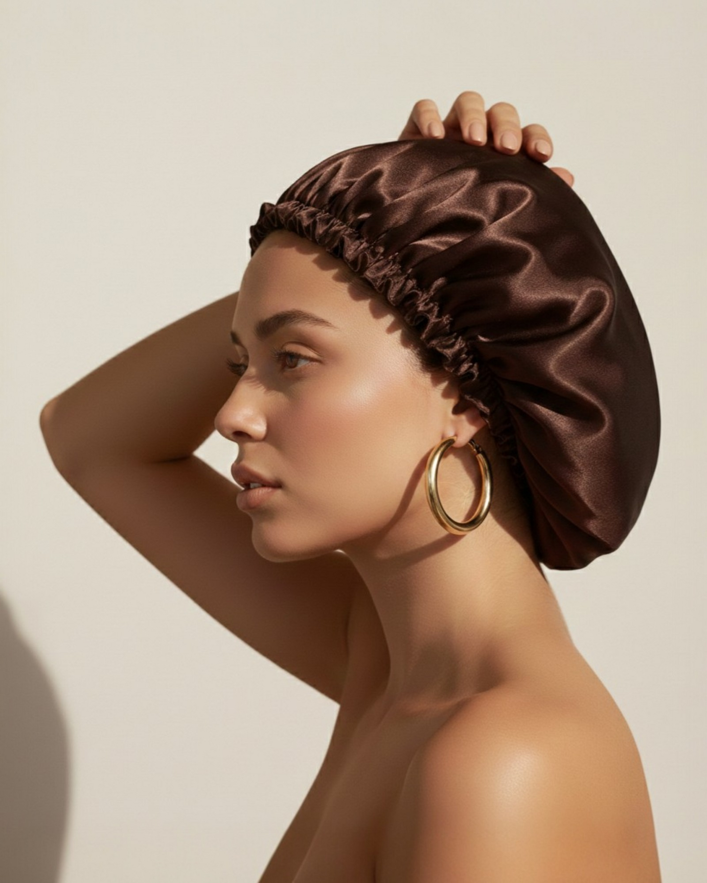 Gorro satén reversible bicolor café/damasco