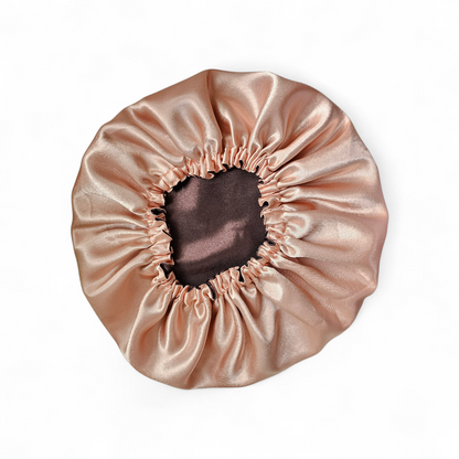 Gorro satén reversible bicolor café/damasco