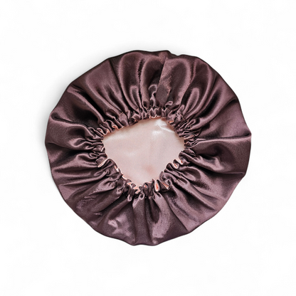 Gorro satén reversible bicolor café/damasco